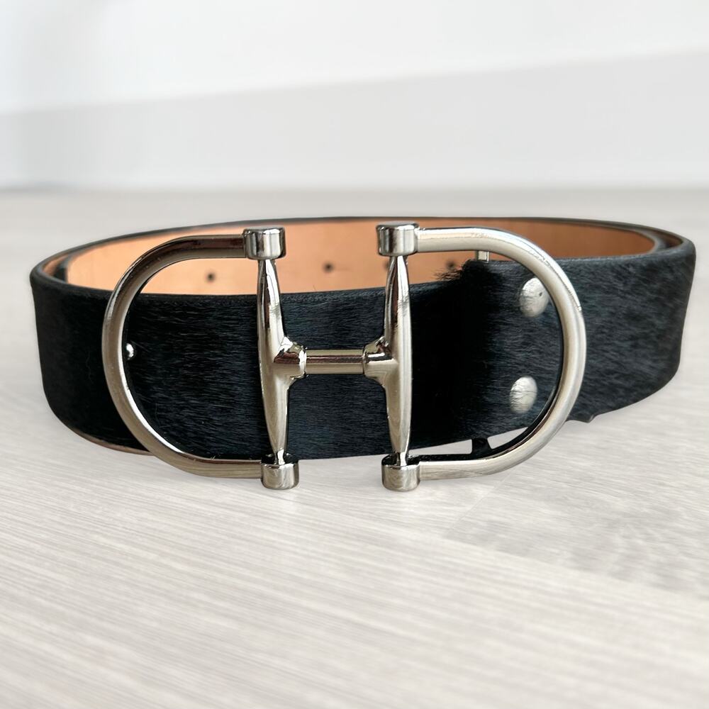 Brave Leather Kasi Hair-On Belt 32 Black Calf Hair Silver Equestrian Buckle EUC - Picture 11 of 13